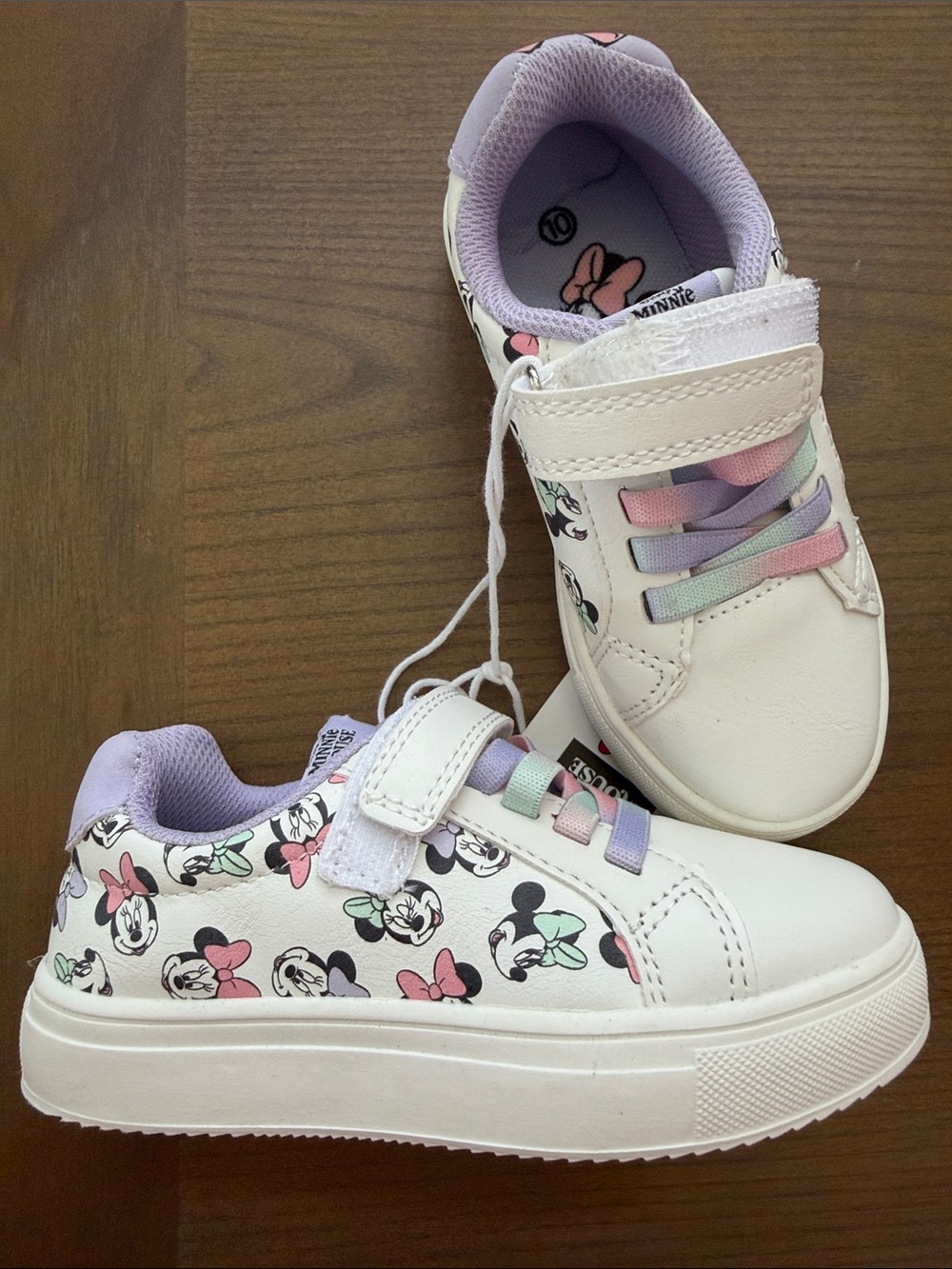 Disney White Kids Sneakers with Pastel Rainbow Accents Minnie Mouse